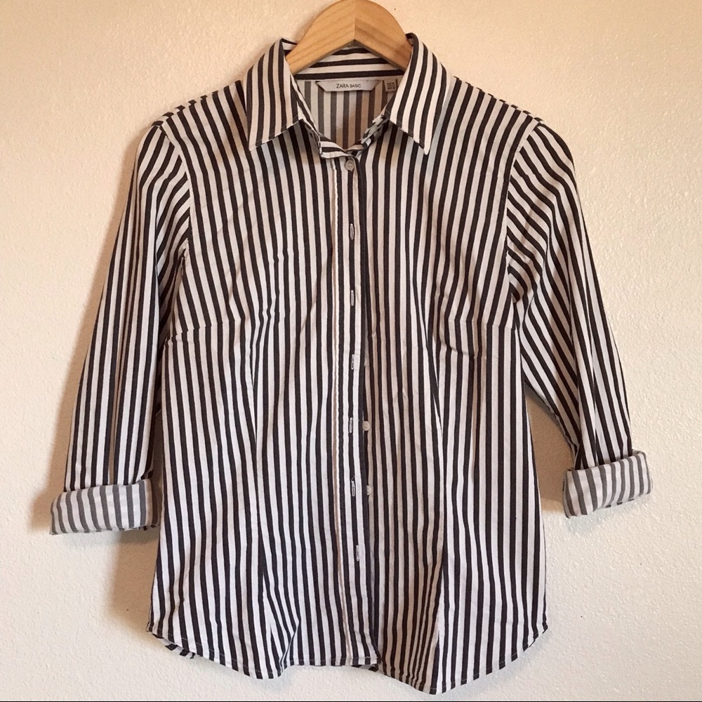 Zara Basic button down - white and grey